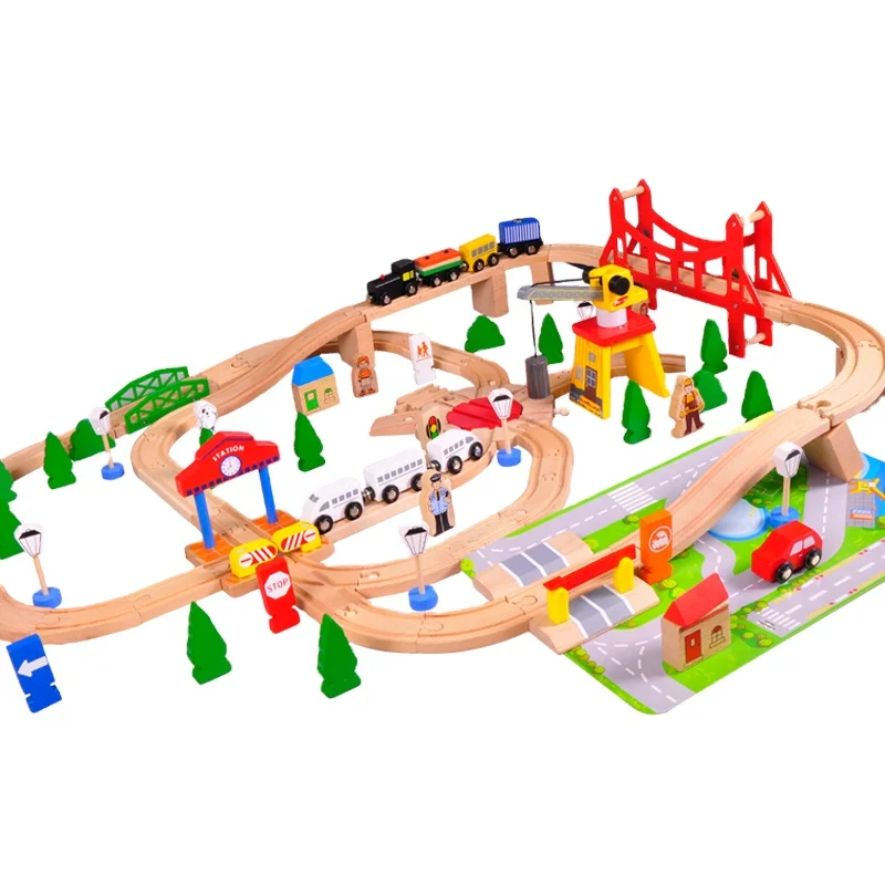 Wooden Toy Train Track Set 100 Pieces