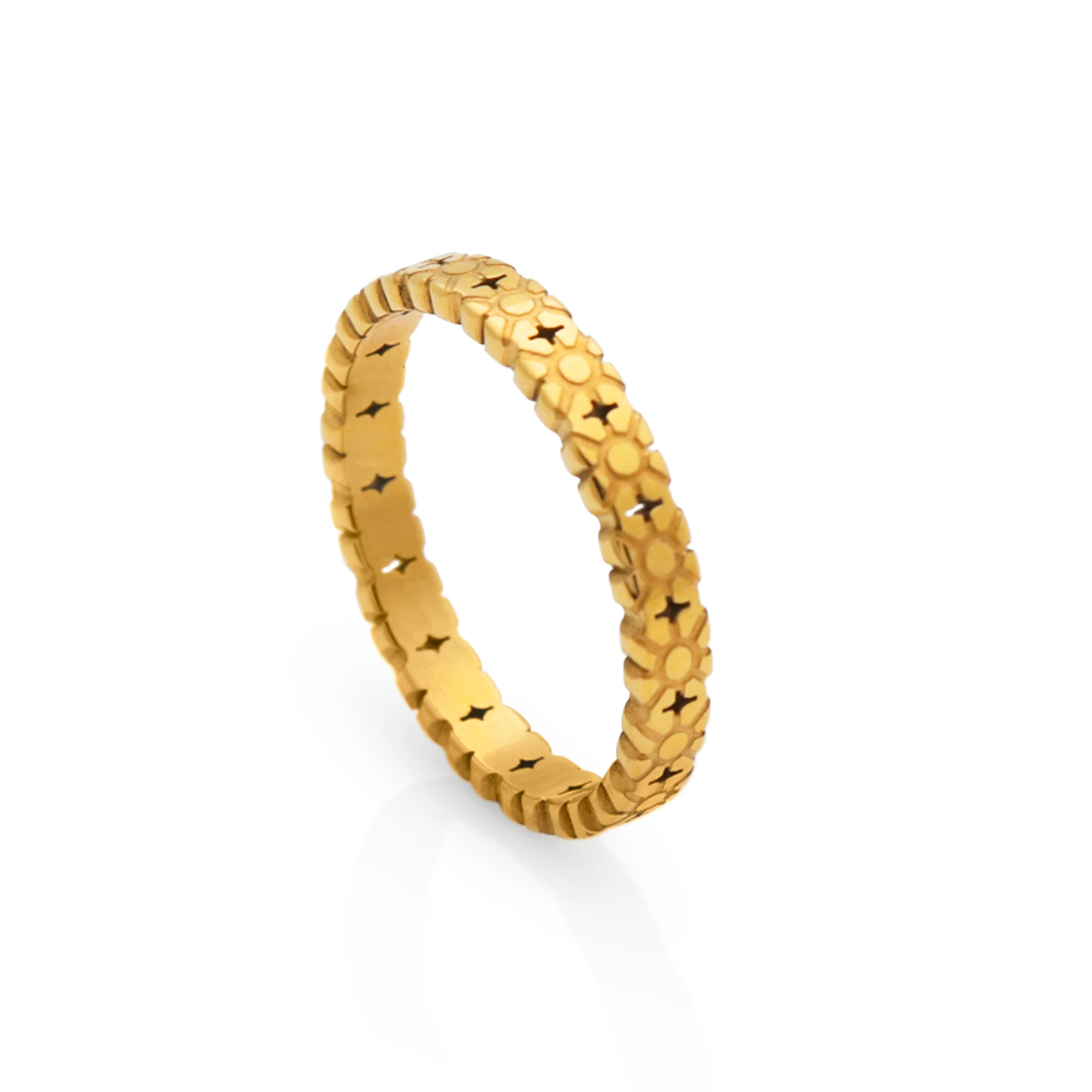 

Chris April in stock fashion jewelry PVD gold plated 316L stainless steel minimalist daisy thin knuckle ring