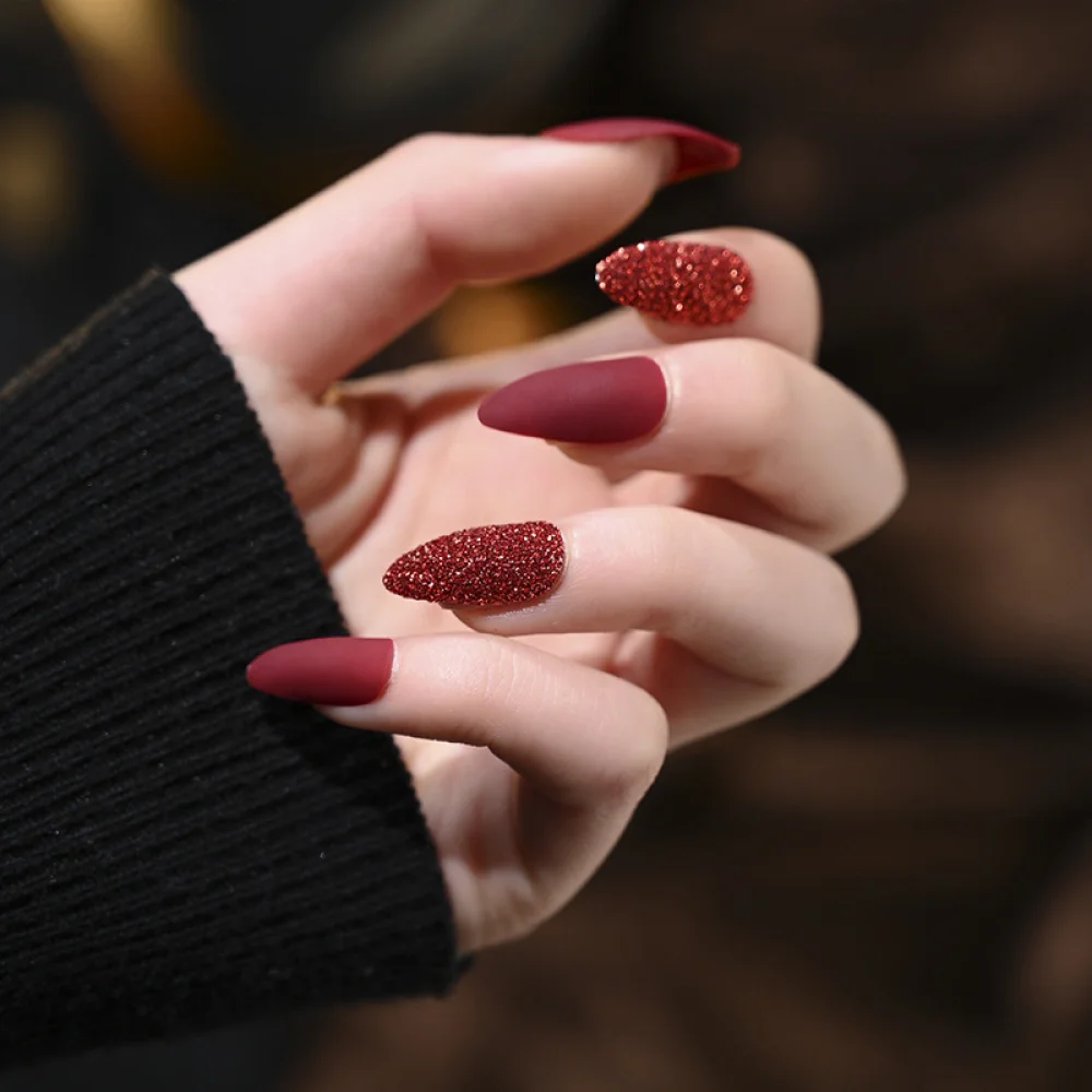 

Custom Press On Glitter Nails New Fashion Matte Paillette False Nails Coffin Long Curved Artificial Nails, Multi color