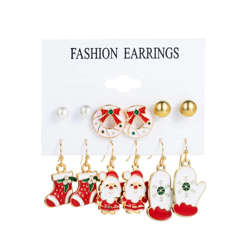 

Christmas Festival Earring Set 6Pcs New Reindeer Santa Claus Xmas Tree Enamel Studs Earrings Jewelry Set