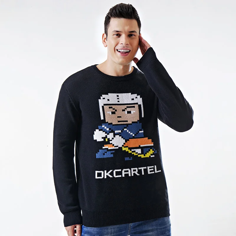 

Customize Christmas Holiday Knitted Sweater Ugly Pullover Winter Casual O-neck Long Sleeve Wool Man Sweaters Of Red