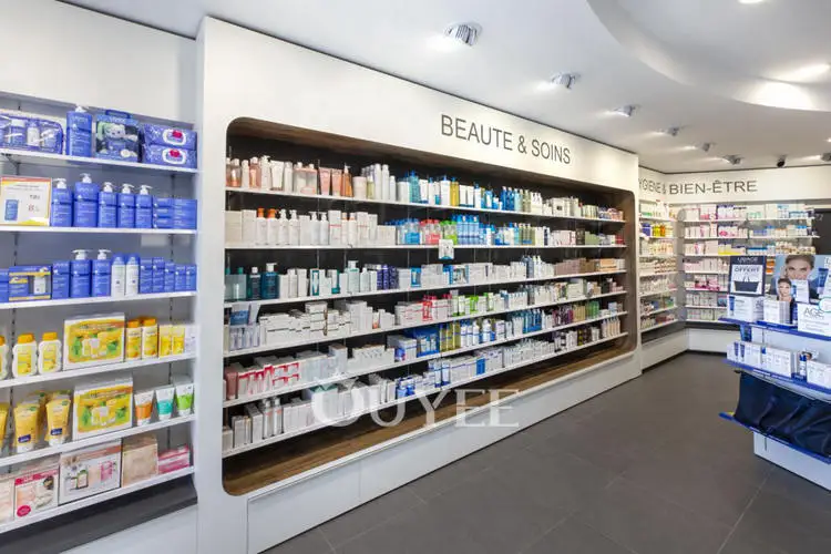 Modern Medical Store Furniture Display Stand Wooden Pharmacy Shelves