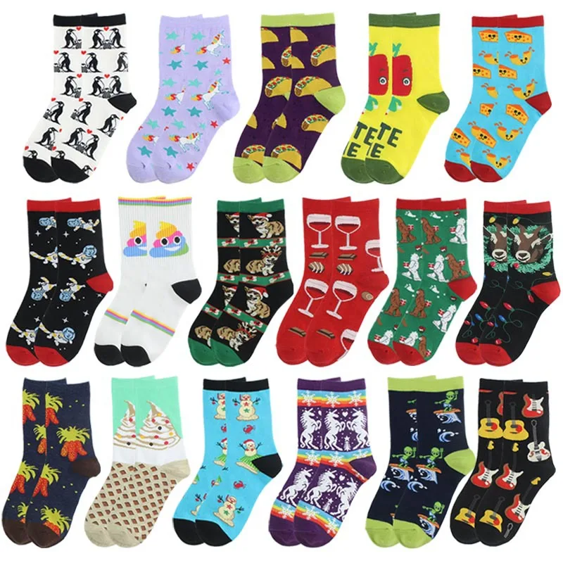 

WIIPU Women funny cartoon characters happy unicorn cotton socks cute food socks animal print socks Christmas gifts