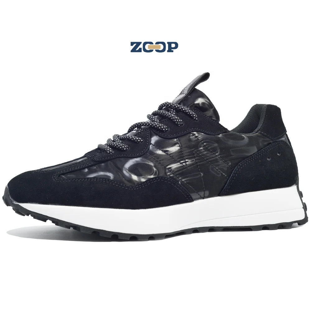 

Custom logo fashion sneaker for men new rubber sole breathable suede casual running shoe men, Black