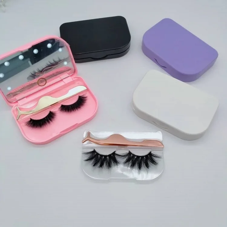 

2021 Wholesale vegan full strip really mink New Eyelash Packaging Box Led lights LashBox Lash cases with lights and Mirror, Black color