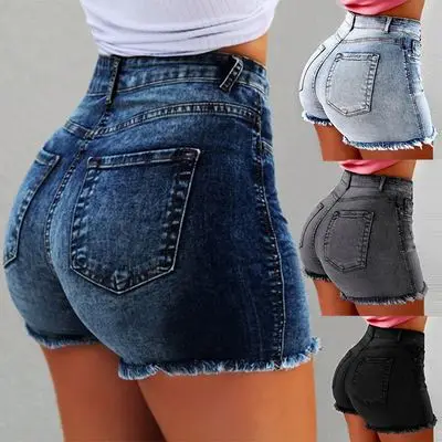 

New Women Summer High Waisted Denim Shorts Jeans Women Short New Femme Push Up Skinny Slim Denim Shorts, As shown