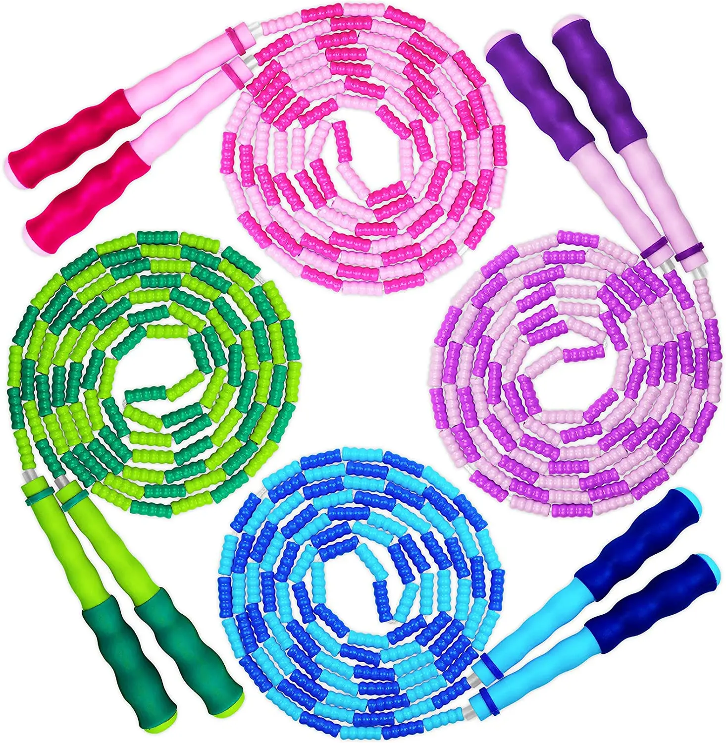 

Premium Adjustable Free Segmented Tangle-Free Workout Fitness Cardio Skip Rope Jump Rope Soft Beaded Skipping Rope, Pink green blue purple