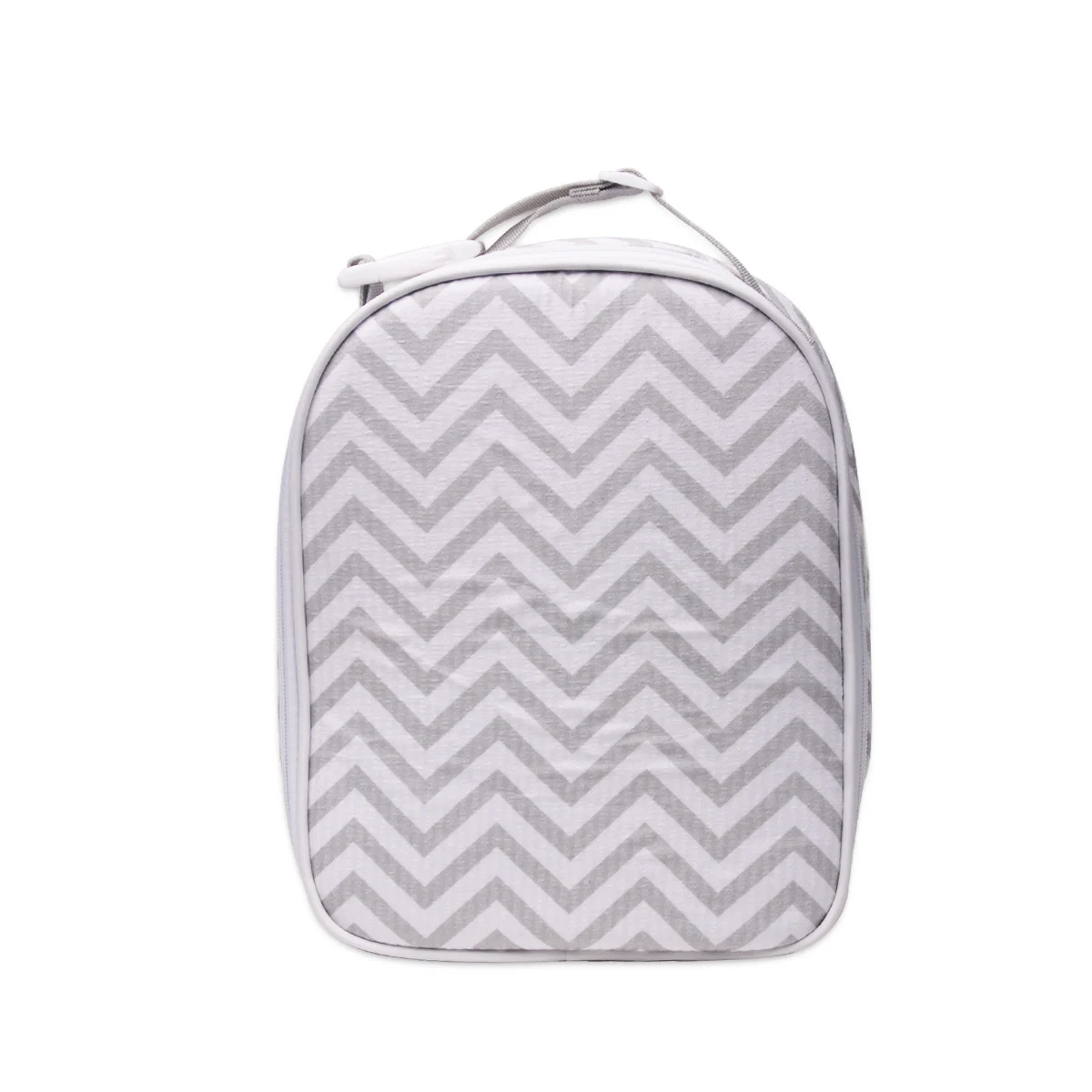 

RTS New Chevron Gray Kids Seersucker Lunch Box Portable Cotton School Boy Seersucker Grey Zigzag Cooler Bag, Gray, black , navy, pink, black