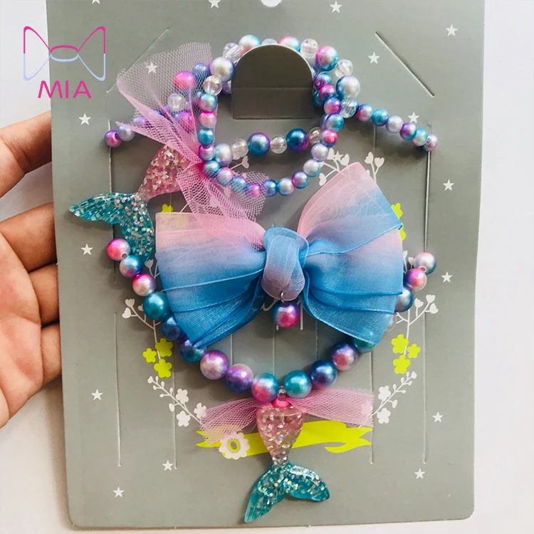 

MIA hand made children's fashion gradient mermaid tail necklace bracelet hairpin set kids baby girls hair bow hair accessories