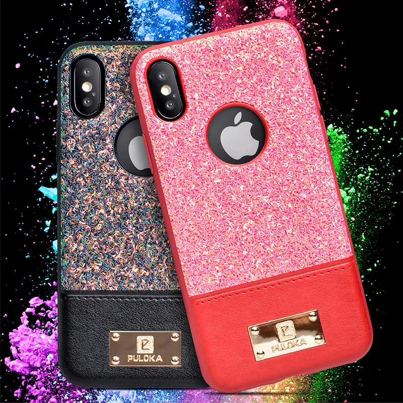 

PULOKA Wholesale Ladies Leather Shining Glitter Mobile Phone Covers Case for women