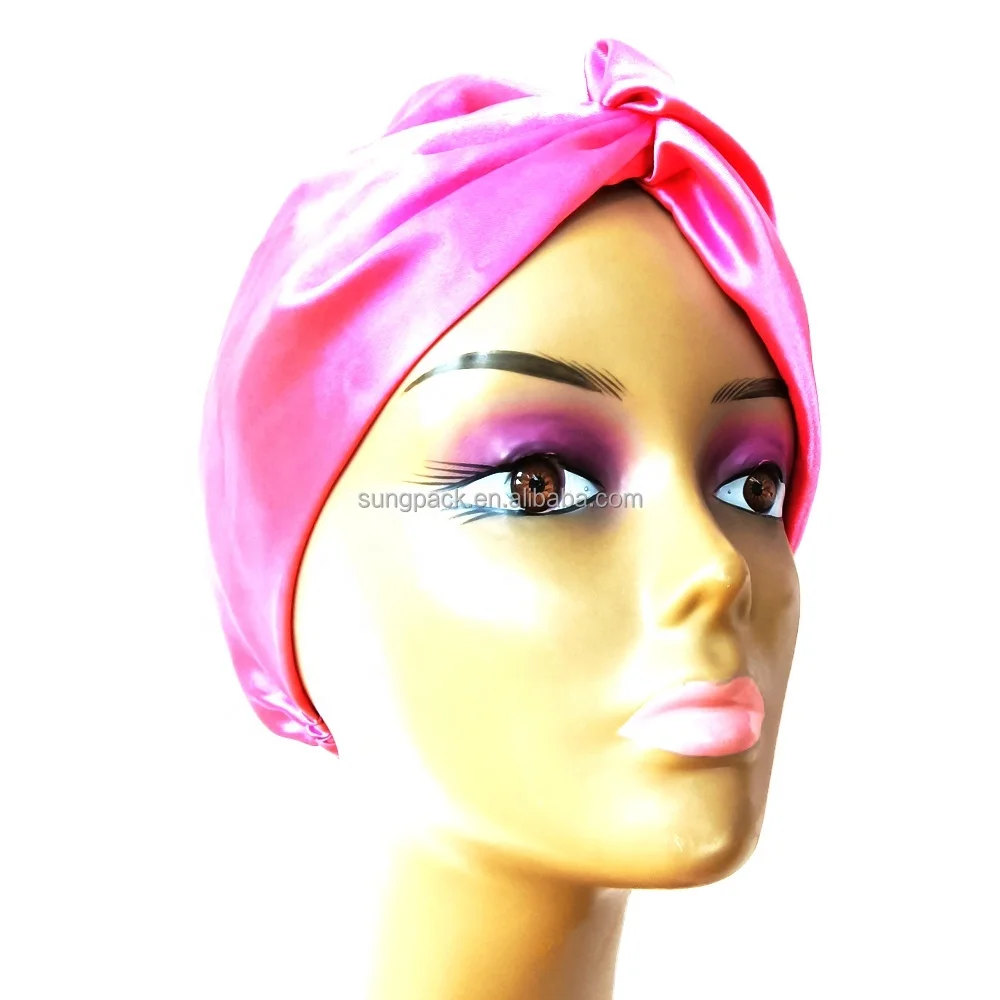 

New Style Double Layers Silky Sleep Cap Plain Night Satin Bonnet For Women Turban Caps