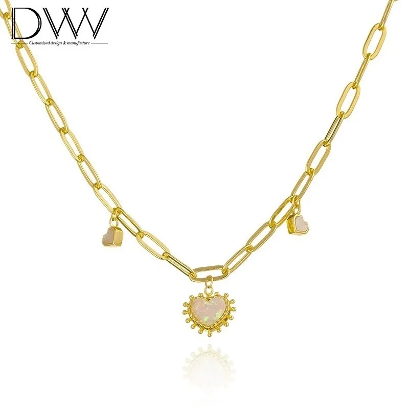 

Jewelry Sterling Silver 925 Opal Heart Love 18K Gold Plated Pendant Necklace