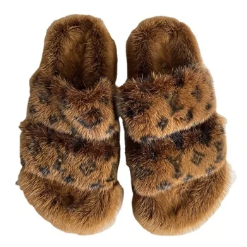 

Wholesale Price 2021 New Design Fashion Ladies Sandals Custom logo Mink Fur Slides Women Real Fur Slippers, Customized color