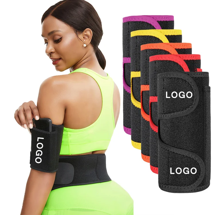 

Custom Logo 2 Pieces/Pair 6 Color Phone Pocket Compression Elasticity Jogging Wear Sauna Sweat Neoprene Fat Arm Slimmer Shapers, As show