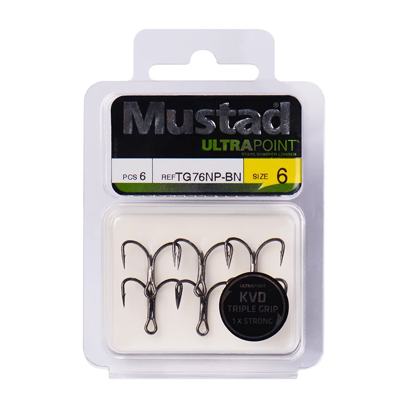 

Wei hai Mustad TG76 High Carbon Steel KVD Treble Strong Barbed Fishing Hooks