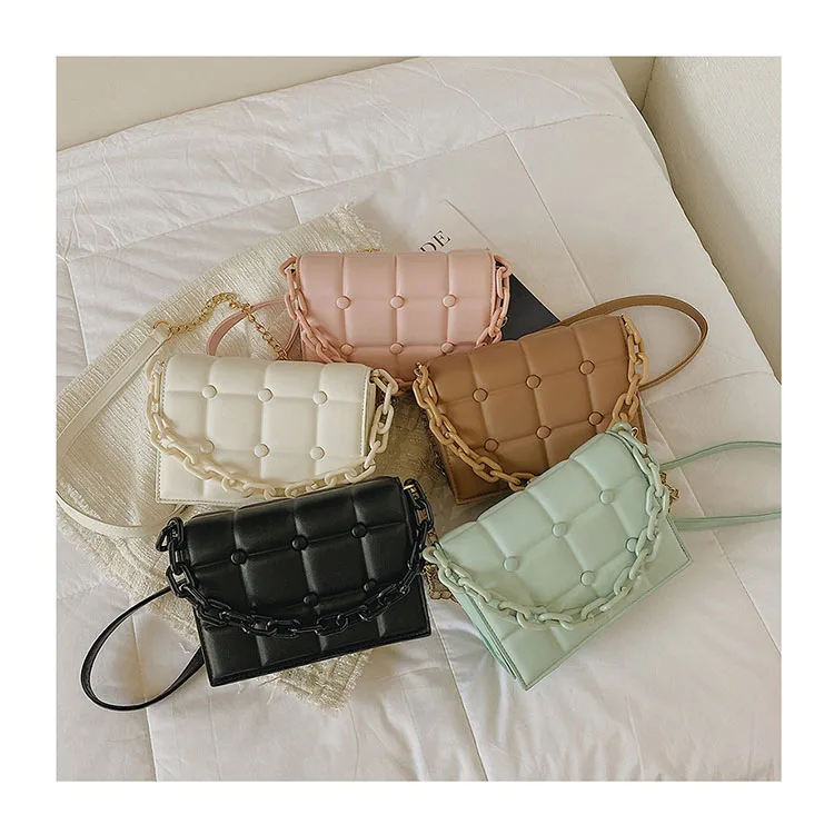 

New Textured Stylish Plaid Messenger Bags Simple Solid Color Small Square Bag Acrylic Chain Women Purses and Handbags Sac a Main