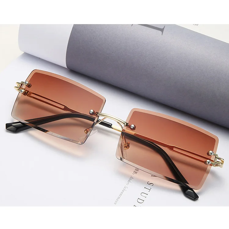 

Women frameless vintage Sunglasses men square gradient glasses retro for women