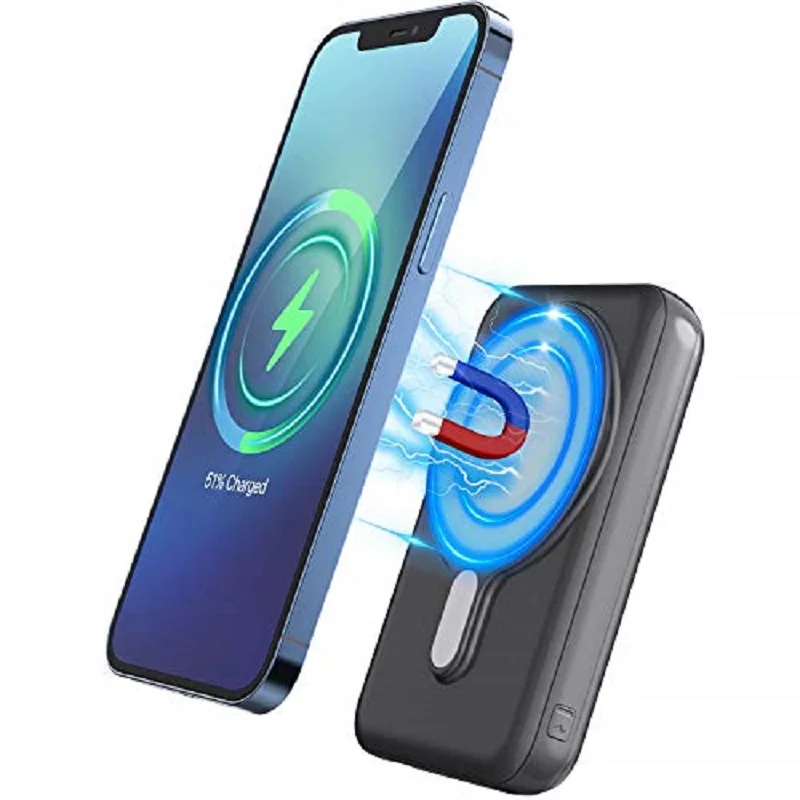 

2021 Trend 10000mA portable Magnet Wireless Power Bank 20w PD+QC 3.0 USB 15W fast charging magnetic slim powerbank, Black blue green
