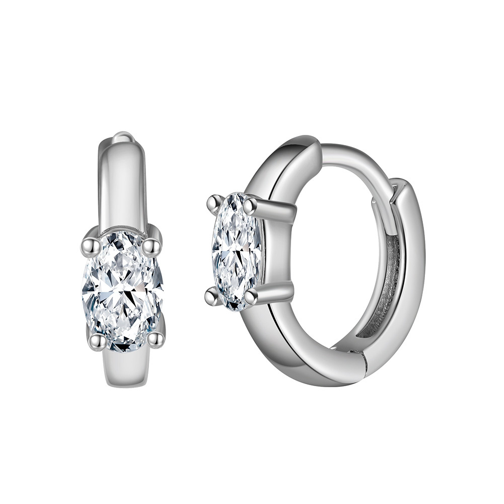 LZE23 RINNTIN 10mm Width 925 Sterling Silver Solitaire 8A Premium Cubic Zirconia Mini Huggie Earrings for Women Girls