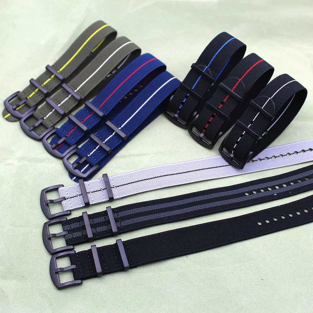 

Military Nato Nylon Watch Band 20mm 22mm PVD Black Fabric parachute Elastic Watch Bands Strap