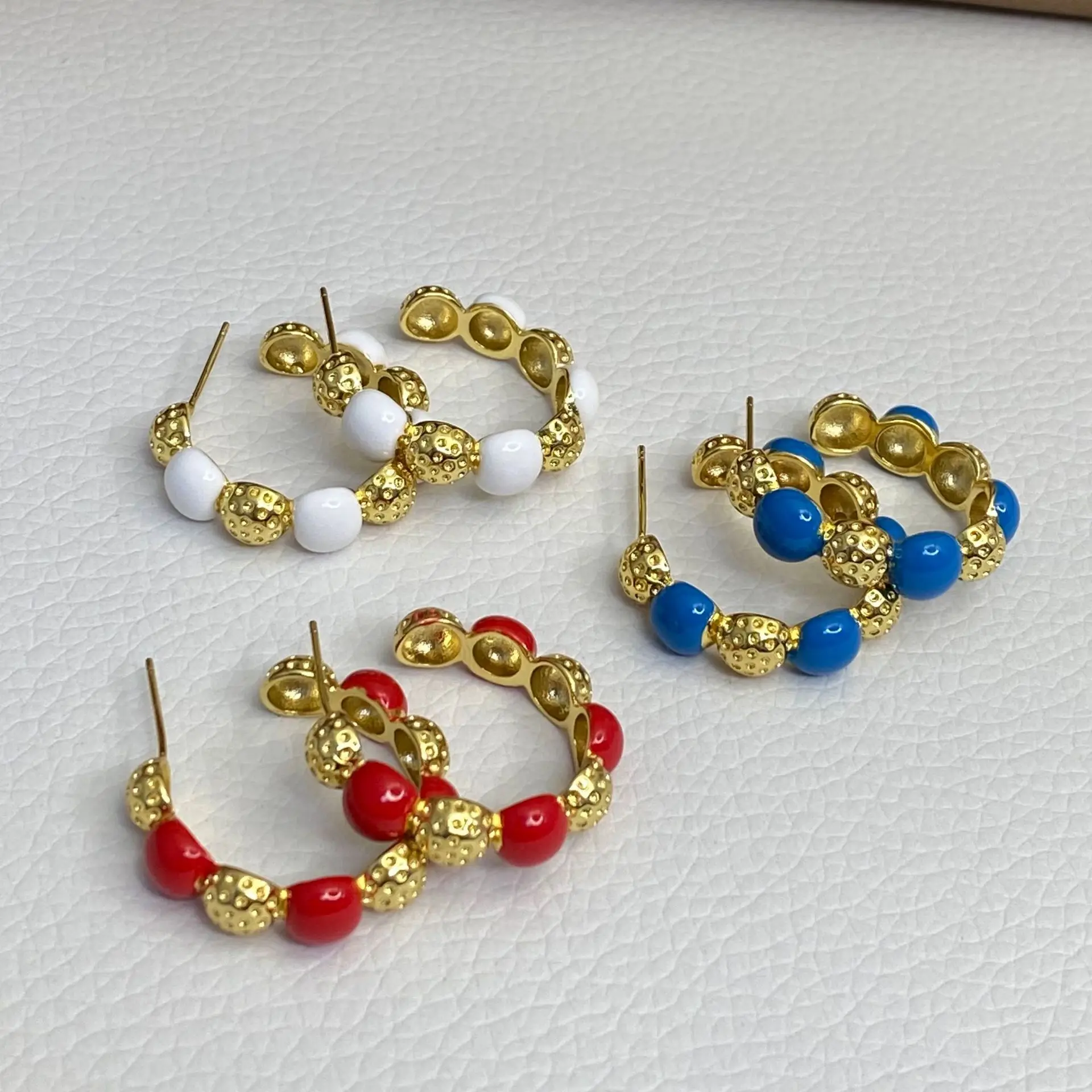 

Stylish French 18k Gold Plating Enamel Geometric Hoop Earring Multi Color Oil Drip C Shape Earrings
