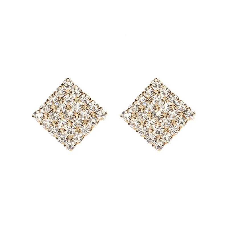 

luxury gold and silver shiny geometric diamond square earrings super flash 925 silver needle diamond retro earrings, Gold,silver