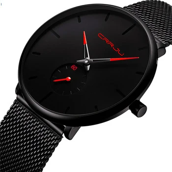 CRRJU 2150 ClassMen Luxury Brand Watches Black Stainless Steel Minimalist Male Analog Clock Waterproof Quartz Men Wrist Watch