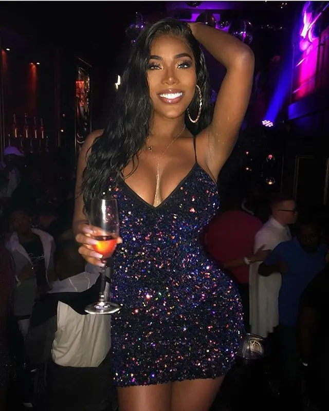 

wholesale sell well women clothing Sexy v neck sequins Sling dress Plus Size