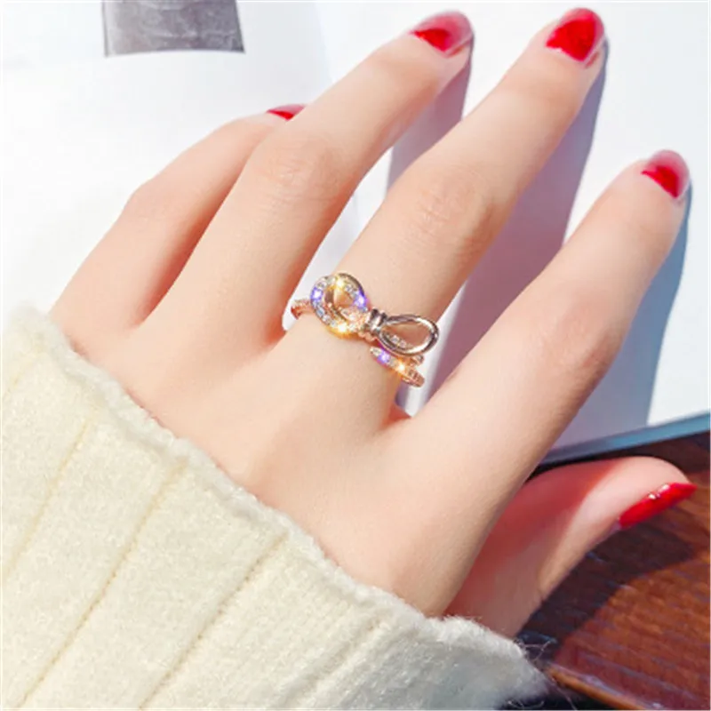 

R-141 Simple Design Women's Jewelry Bow Knot Rings Stainless Steel Gold Plated Rings For Women Adjustable Butterfly Open Ring