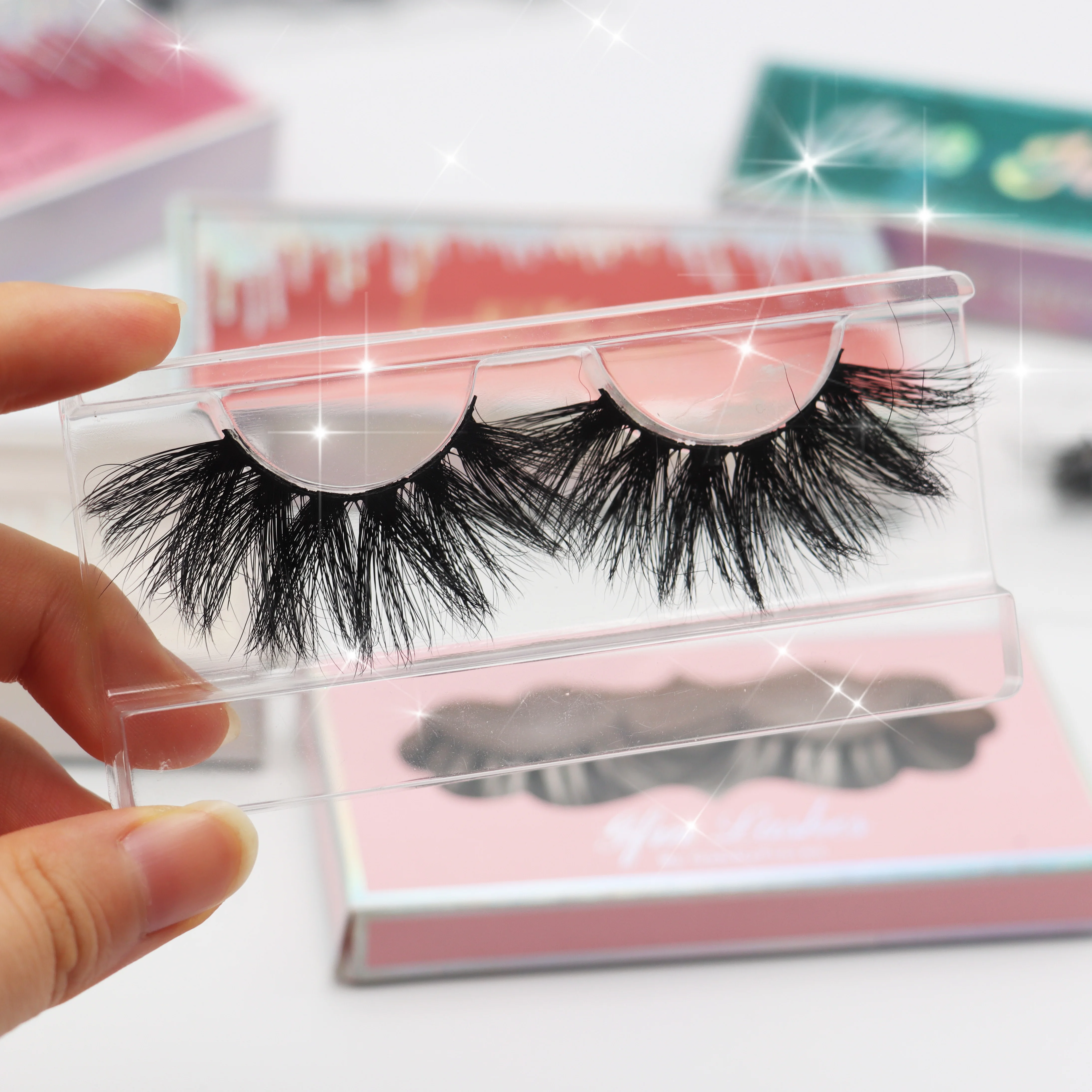 

Free Sample Available Wholesale Mink Strip False Eye Lashes Strip 25mm Vegan Mink Eyelashes With Custom Box Vendor