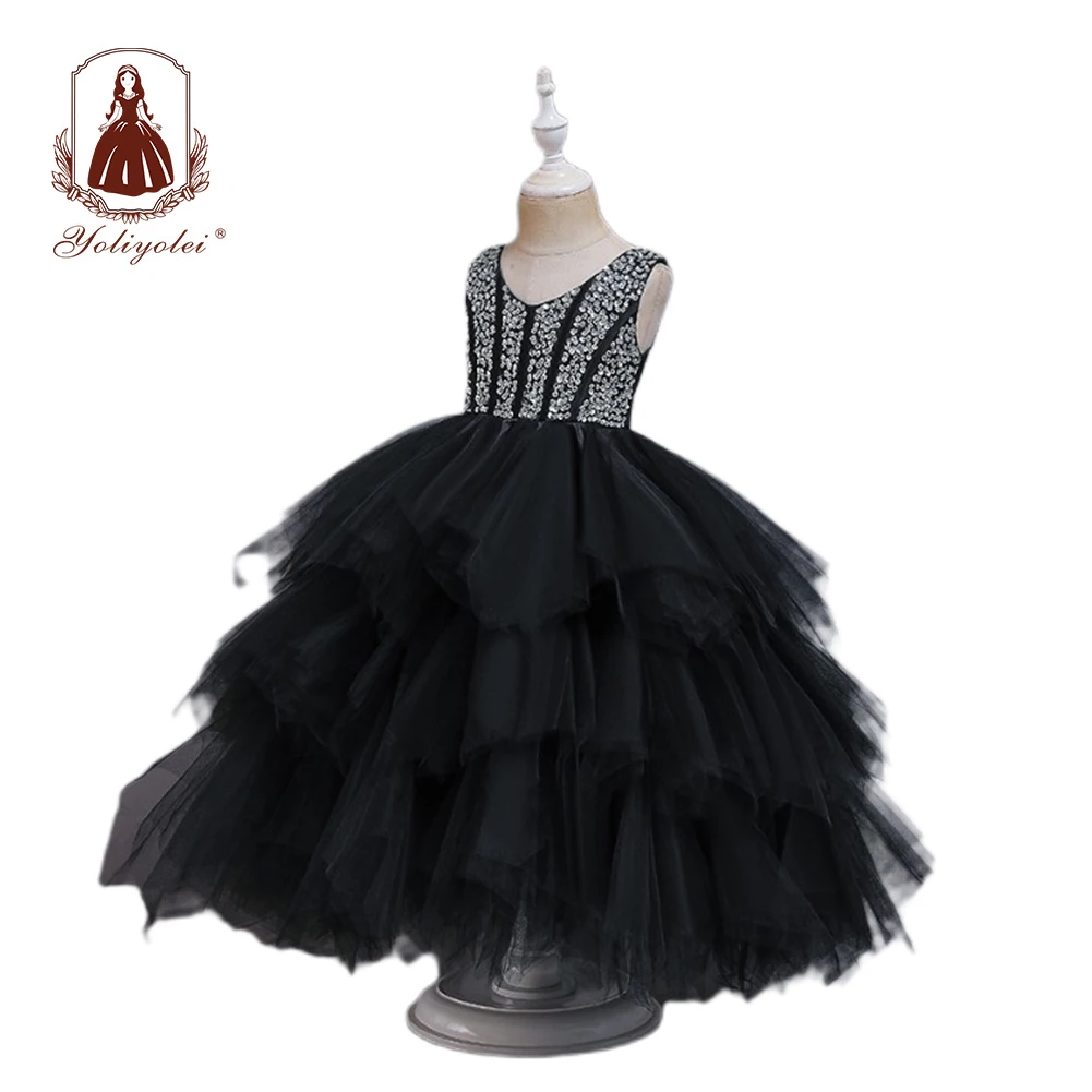 

Beauty baby Kid girl Evening long princess dresses for child in black, Custom colors