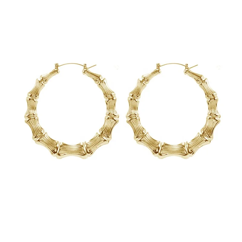 

QIANZUYIN Fashion Women 18k Gold Plated Hoop Circular Bamboo Big Earrings