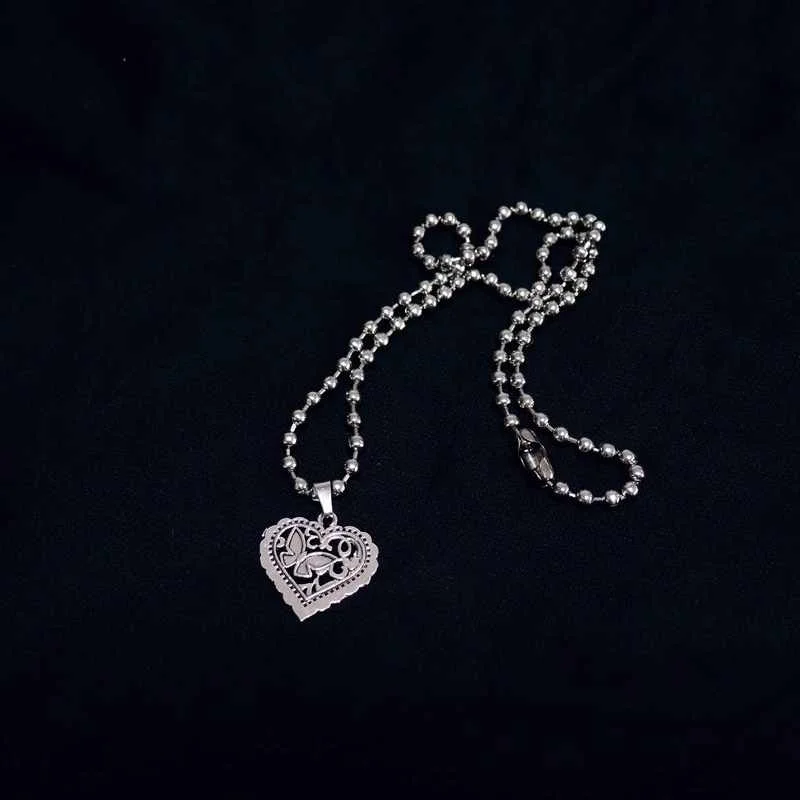 

Punk Heart Aesthetic Necklace Stainless Steel Bead Chain For women girl