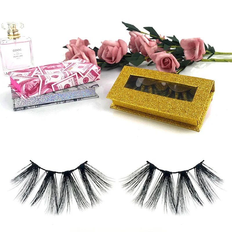 

wholesale 22mm eyelashes vendor hand made private label packaging box synthetic human hair 25mm 3d mink false lashes, Natural color