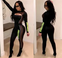 

B91910 bodycon hotsale sexy jumpsuit long Siamese trousers women mesh long sleeves night club rompers 2019 winter