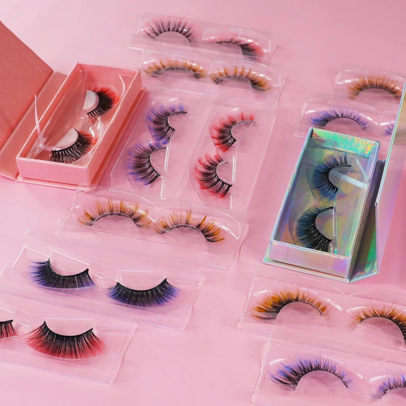 

PBT Fiber Strip Color Lashes 3D False Eyelashes With Custom Package Box, Colorful