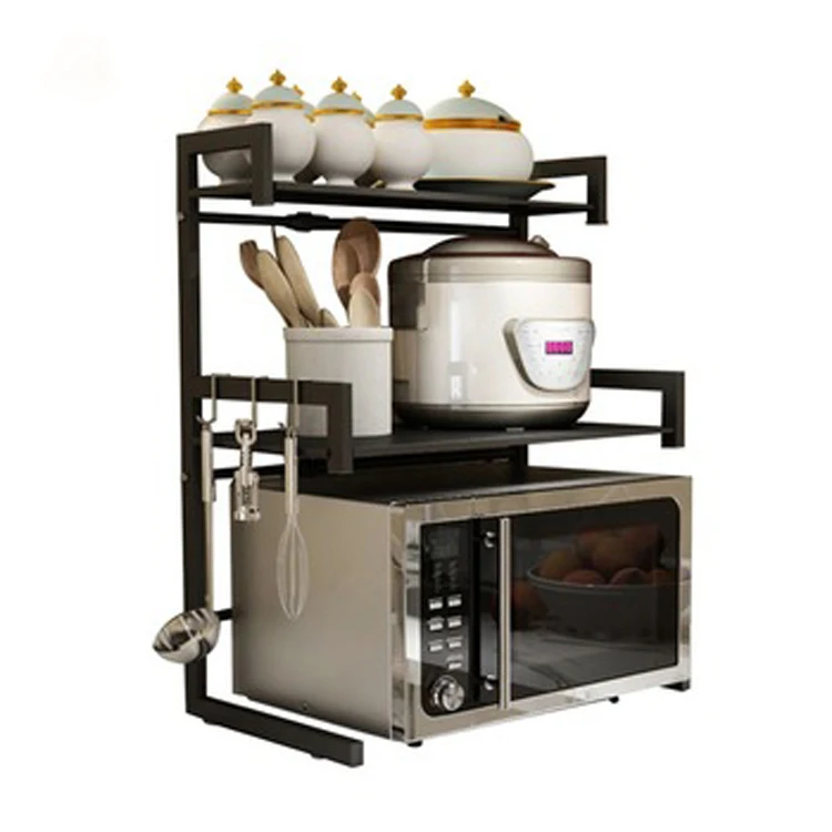 
High Quality Carbon Steel Kitchen Storage Holder Metal Flexible Standing Type Microwave Oven Shelf Rack 