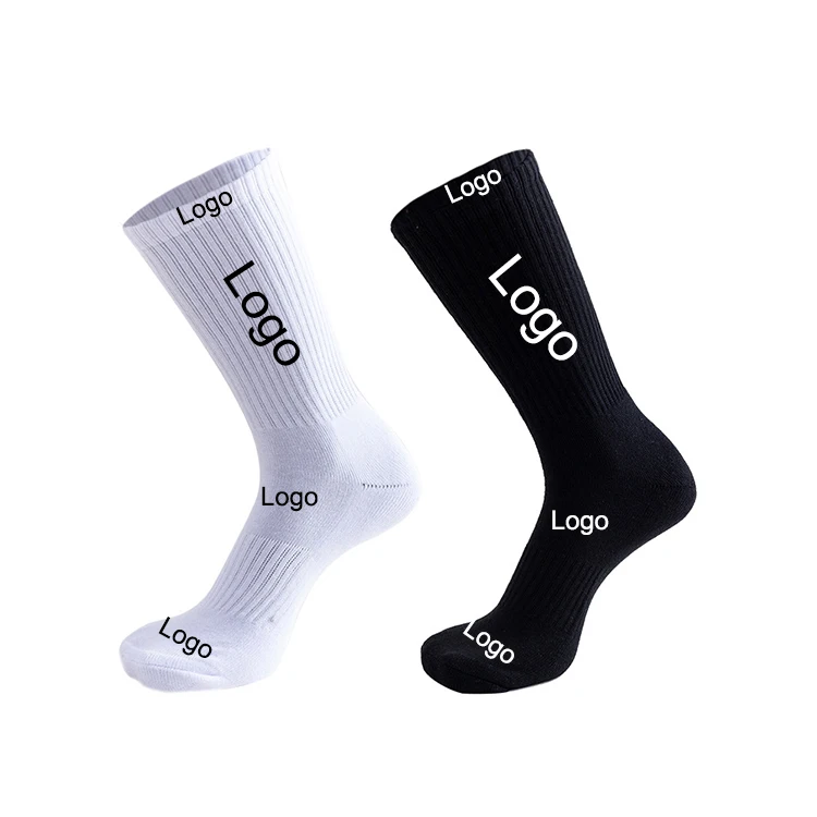 

OEM Cotton Sport Ribbed Black White Men Crew Embroidery Custom Socks With Logo