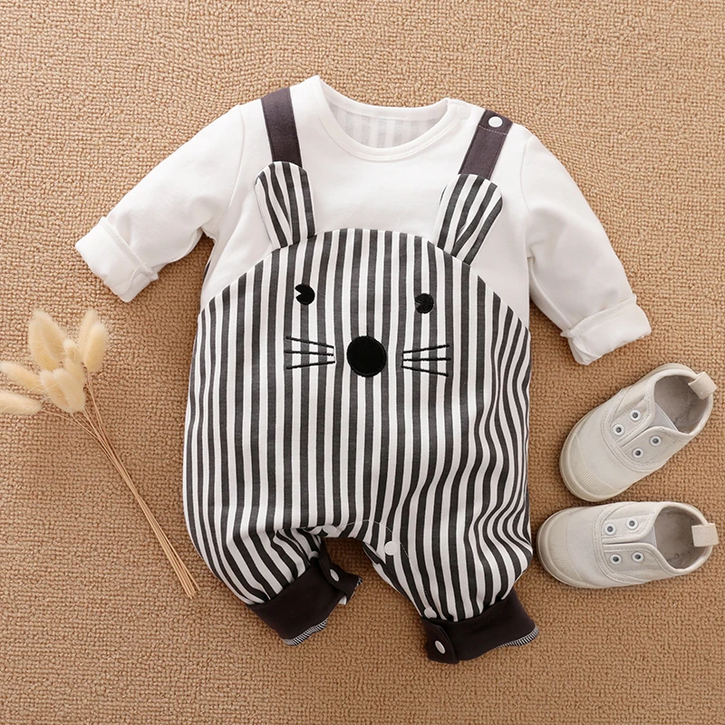 

Wholesale Cute Baby Animal Romper Unisex Cotton Stripe Onesie for Autumn Winter Baby Jumpsuit, Picture shows