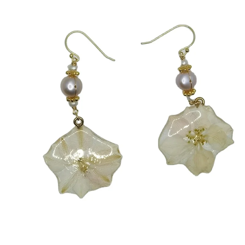 

E564 Factory Direct Real Flower Real Leaf Woman Freshwater Pearl Hook Earring