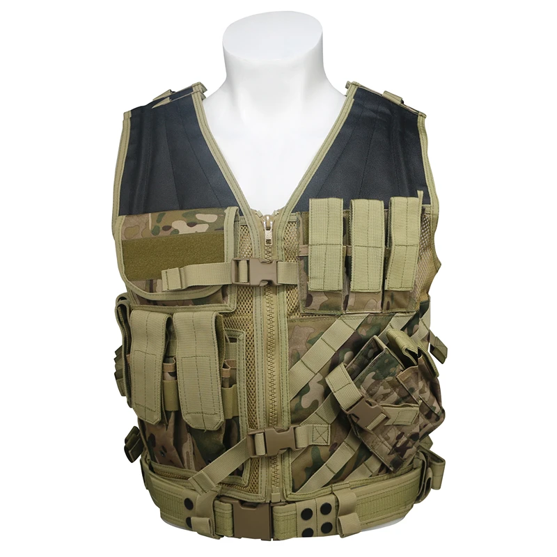 

Mens Military Hunting Vest Field Battle Airsoft Molle Waistcoat Combat Assault Plate Carrier Hunting Vest Tactical Vest, Black tan multicam