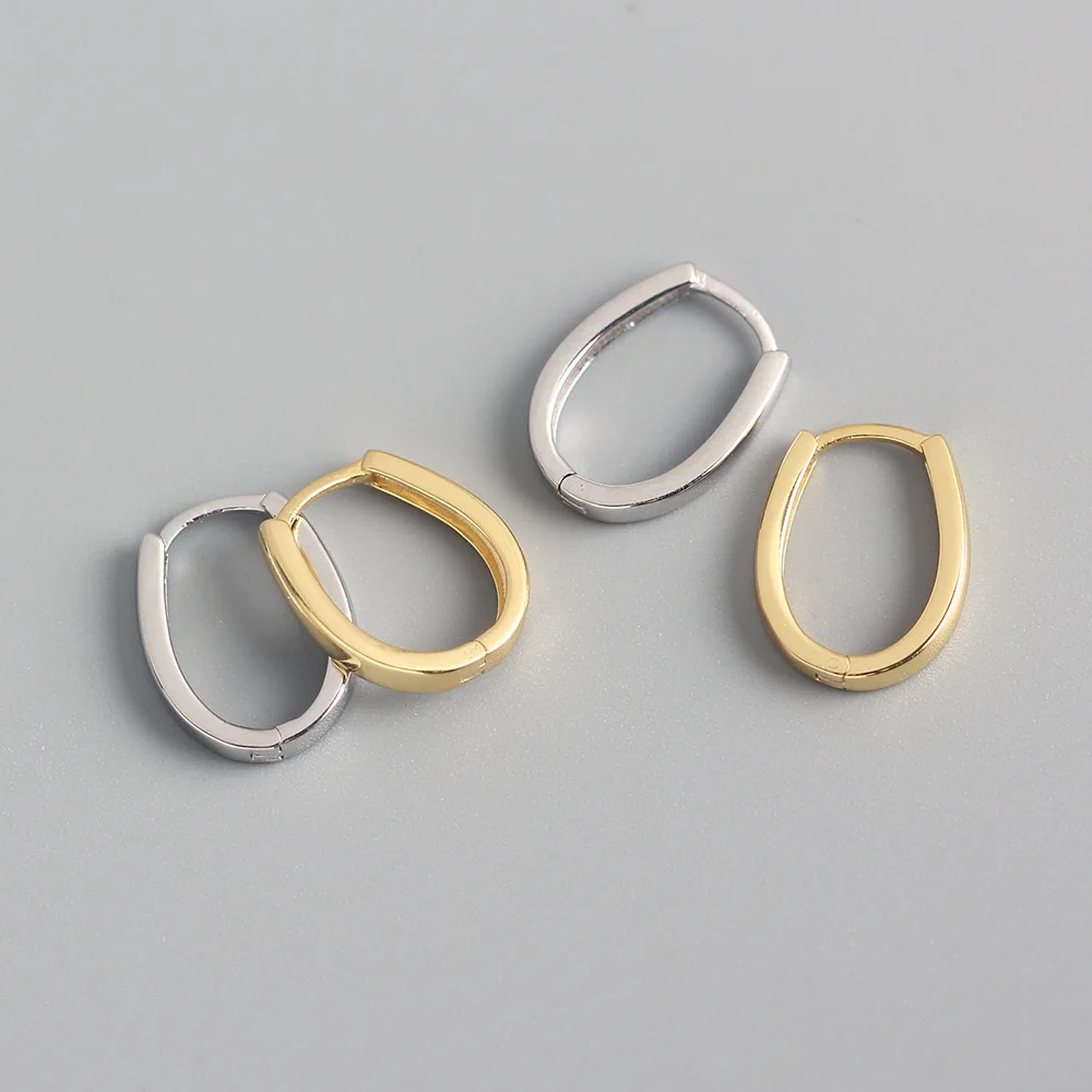 

fashion minimalist earrings jewelry 925 Sterling Silver oval geometric earrings gold plated hoop earrings for women 2022