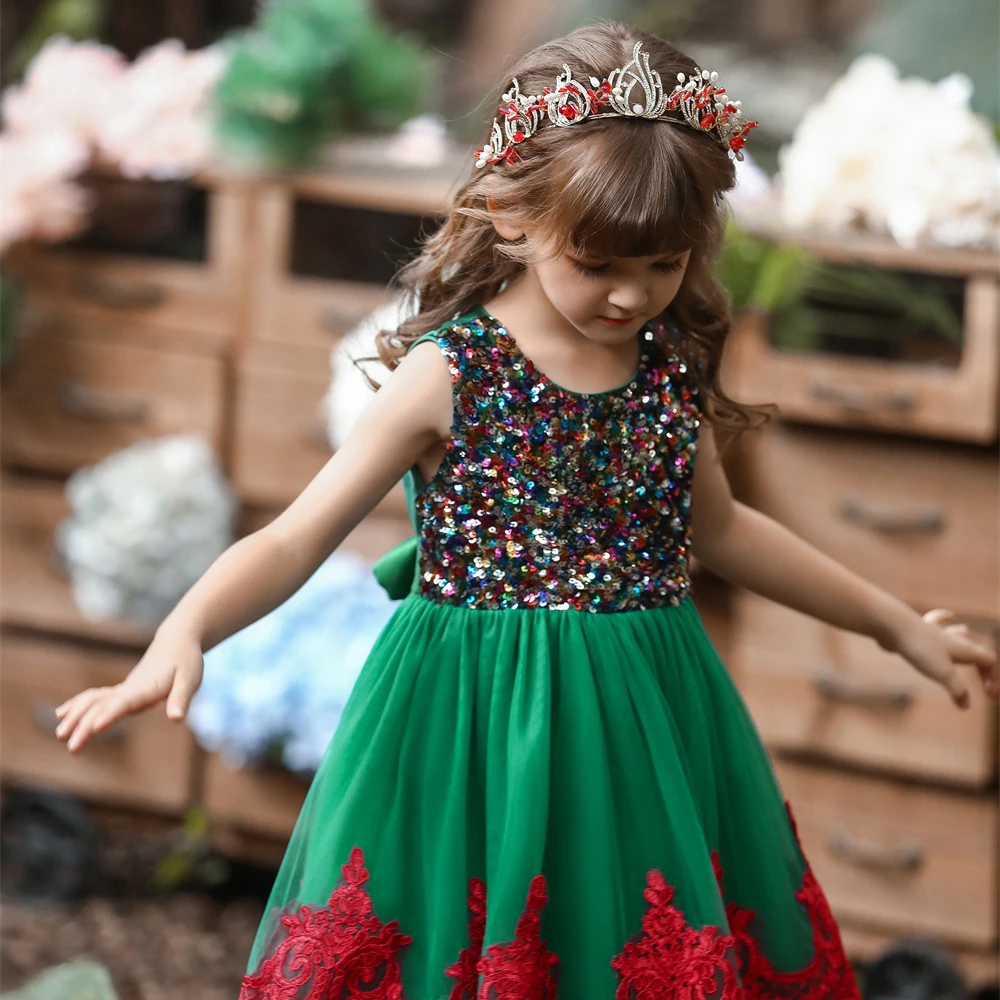 

Wholesale cute embroidered kids dress princess sequined birthday dress for girls simple and elegant dress for child, White,yellow,red,green