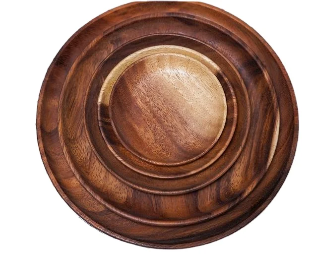 

6inch Dishes Snack, Dessert, ECO friendly Round Wood tray Acacia Wood Dinner Plate, Natural
