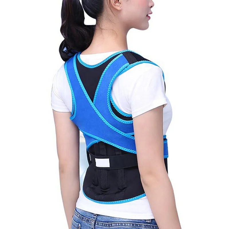 

Thoracolumbar scoliosis correction with thin back appliance JZD-060, Black, blue back support belt
