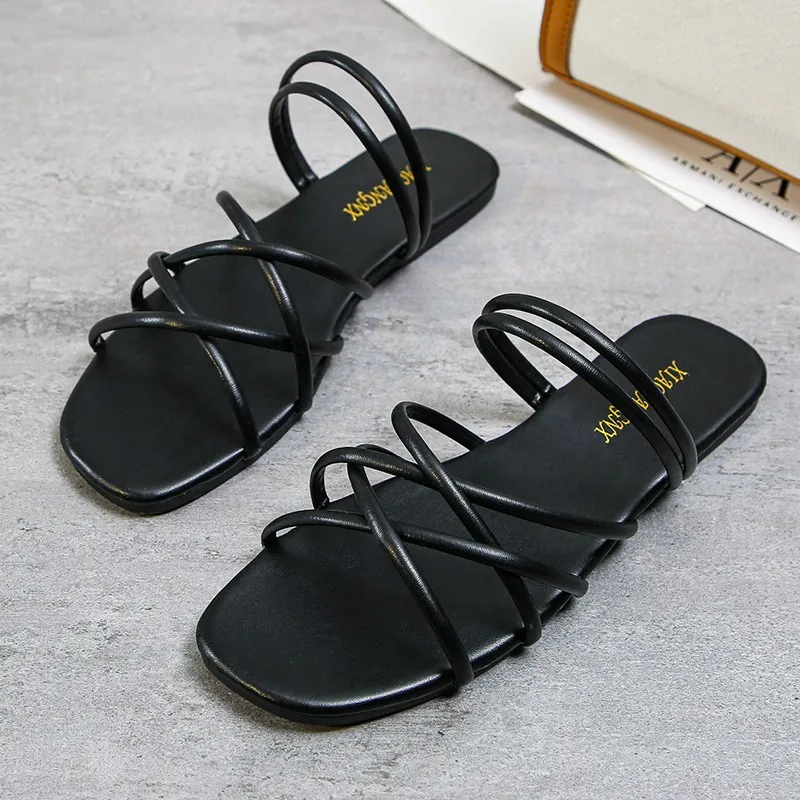 

Summer Fashion High Quality Low Heel Slippers Sexy Flat-heeled Women's Sandals Solid Color Casual Toe Flat Slippers for Women