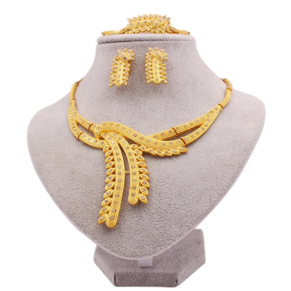 

Wholesale 24K Plated Women Jewelry Set T0245 High Quality 18k Gold Dubai/Nigeria bride Luxury Wedding Party necklace earring set