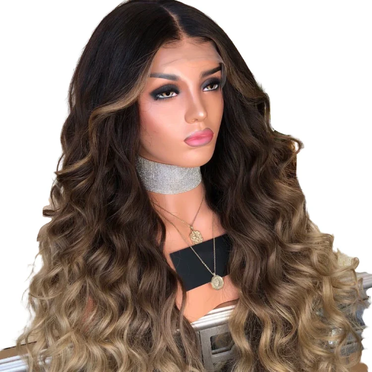 

Blonde Light Brown Middle Part Long Wavy Curly Wig Synthetic Daily Party Wig