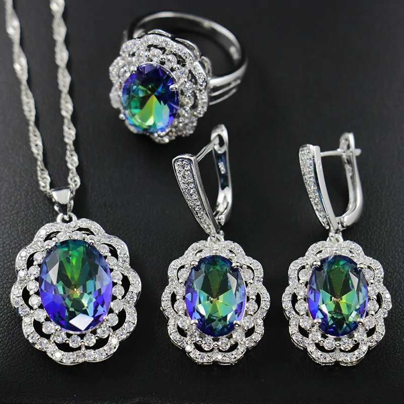 

925 sterling silver jewelry Three-Piece Zircon Jewelry European and American Necklace Ring Earrings Jewelry Set