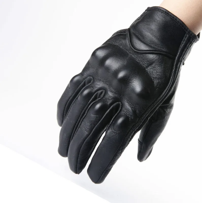 

safety gloves Genuine Sheepskin Leather Tactical outdoor breathable Motorcycle Motorbike Sport Gloves leather, Black